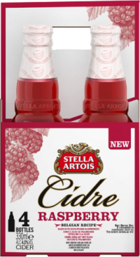 Stella Artois Cidre Raspberry set van 4 flesjes van 0,33 liter